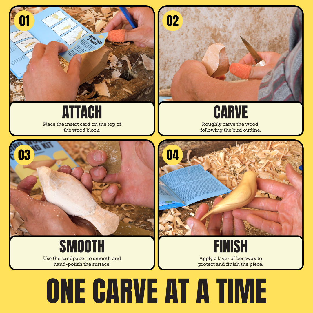 Four steps: attach, carve, smooth, finish