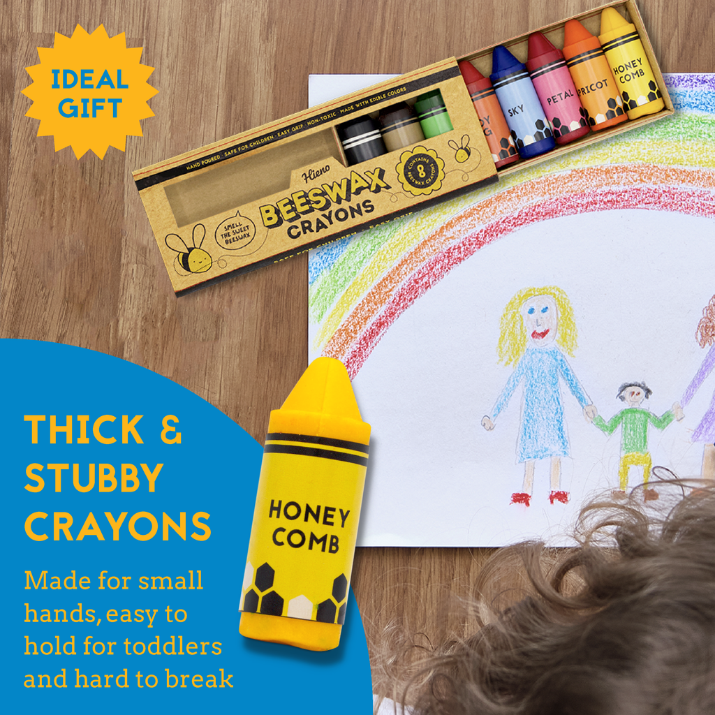 Beeswax crayons pack with 8 colors, ideal for toddlers, organic and non-toxic.