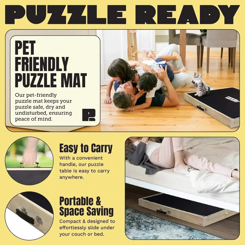 Portable Puzzle Board with Pet-Friendly Mat, Easy to Carry, Space-Saving Design for Puzzle Enthusiasts and Lego Builders.