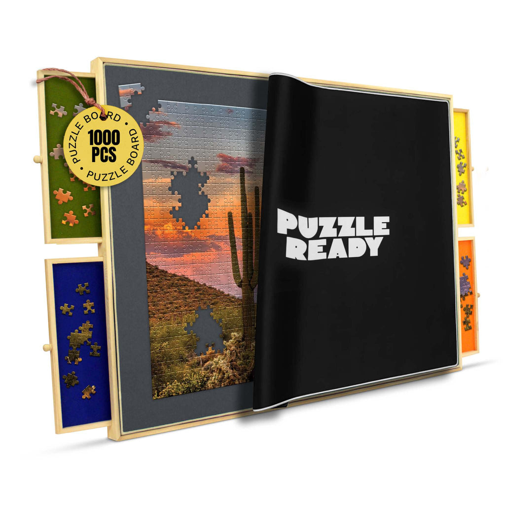 Portable wooden puzzle board with felt surface