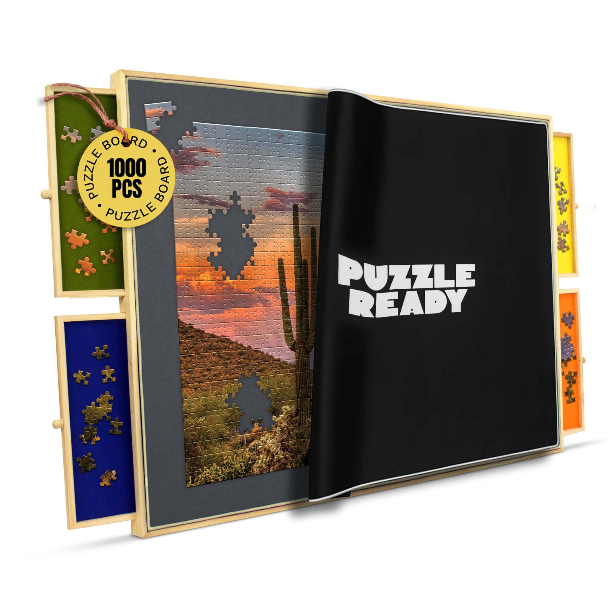 Portable wooden puzzle board with felt surface