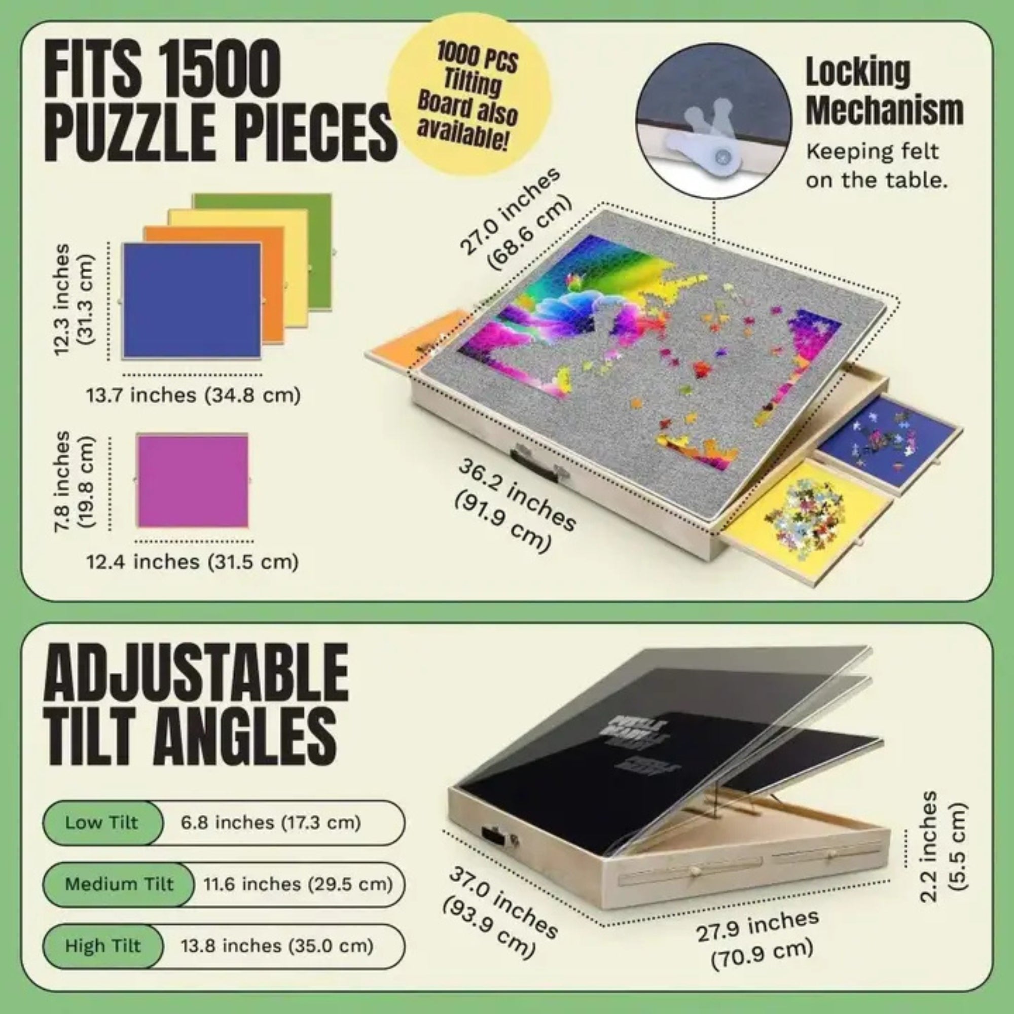 Puzzle Table | Tilting Jigsaw Puzzle Table with Drawers & Cover