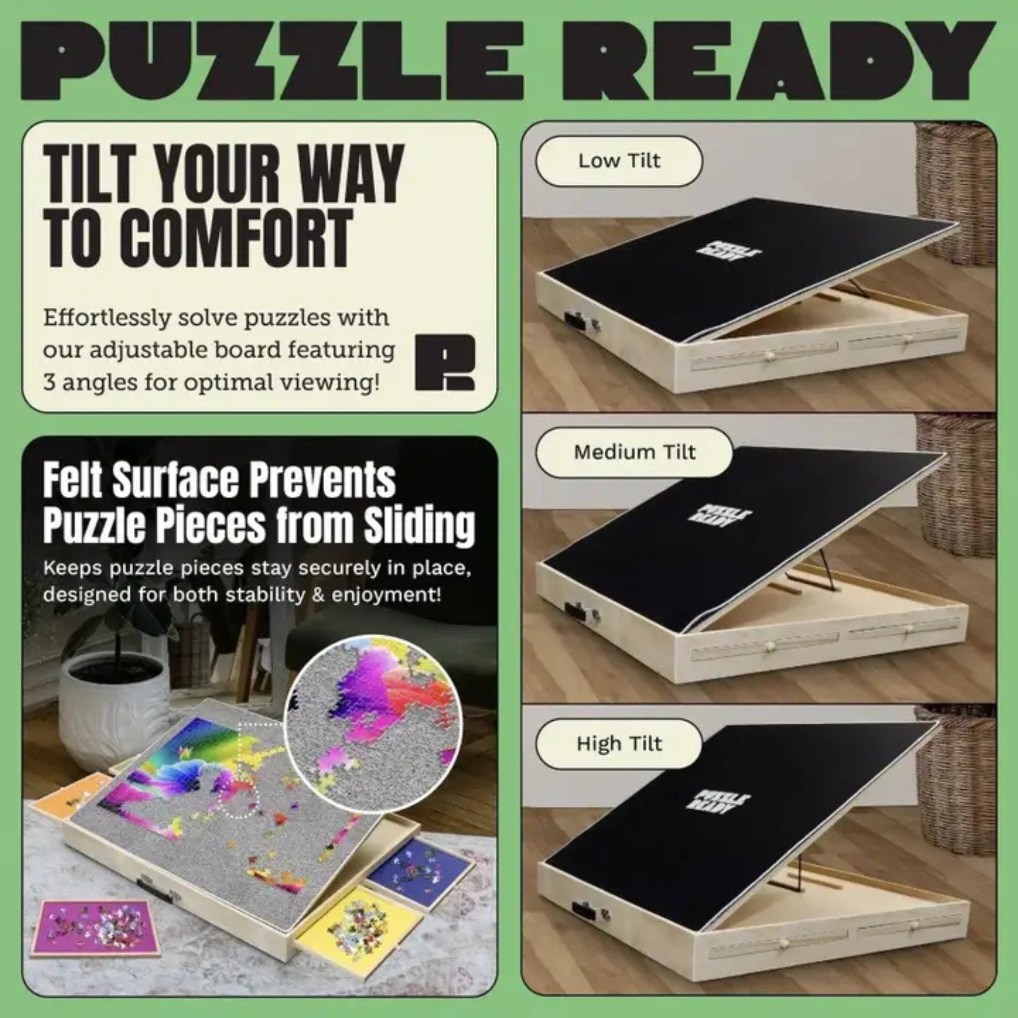Puzzle Table | Tilting Jigsaw Puzzle Table with Drawers & Cover